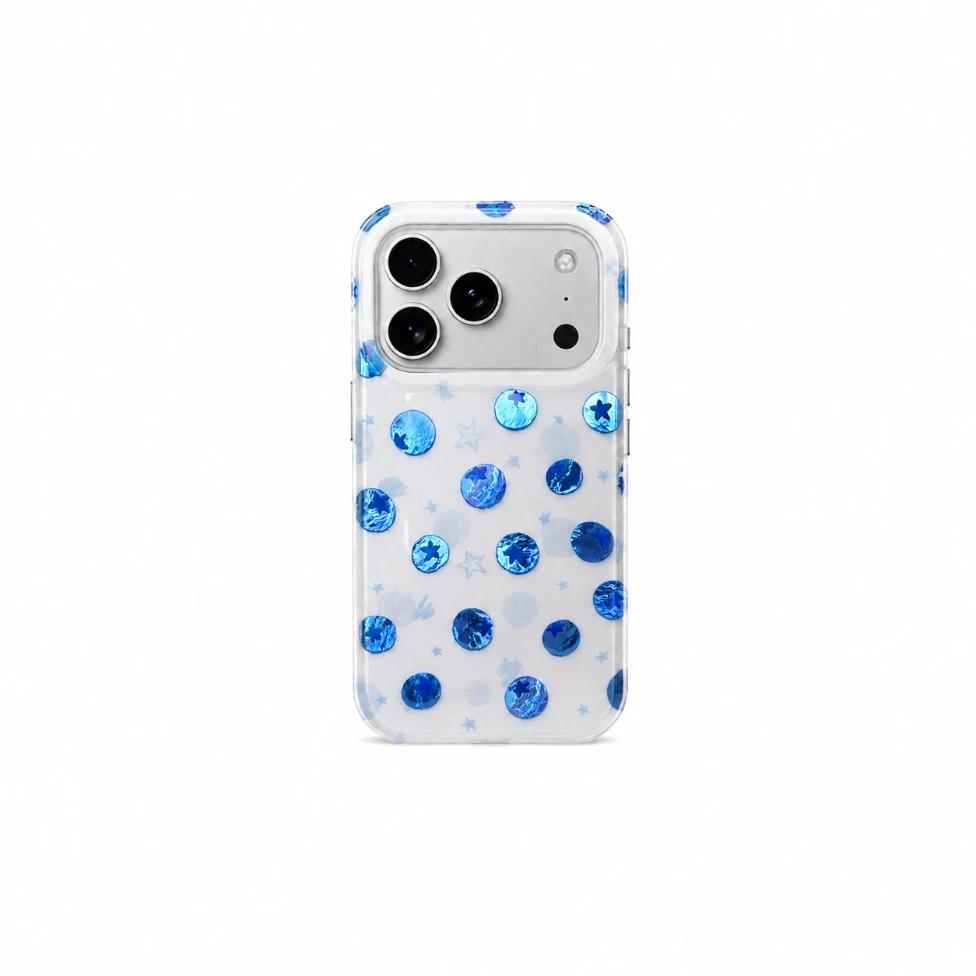 Blue Holographic Polka Dot iPhone Case
